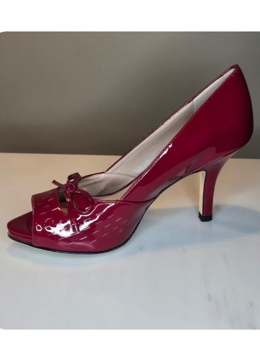 JULIE LOPEZ Red Patent Peep-Toe Pumps